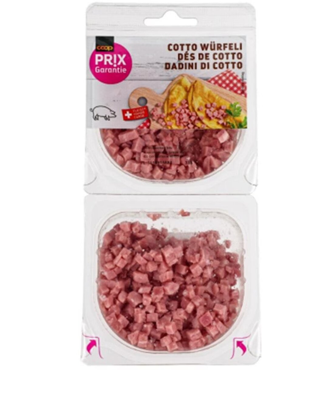 Öffentliche Warnung: Listerien in Prix Garantie Cotto Würfeli bei Coop entdeckt. Verbraucher sollten das Produkt nicht konsumieren.