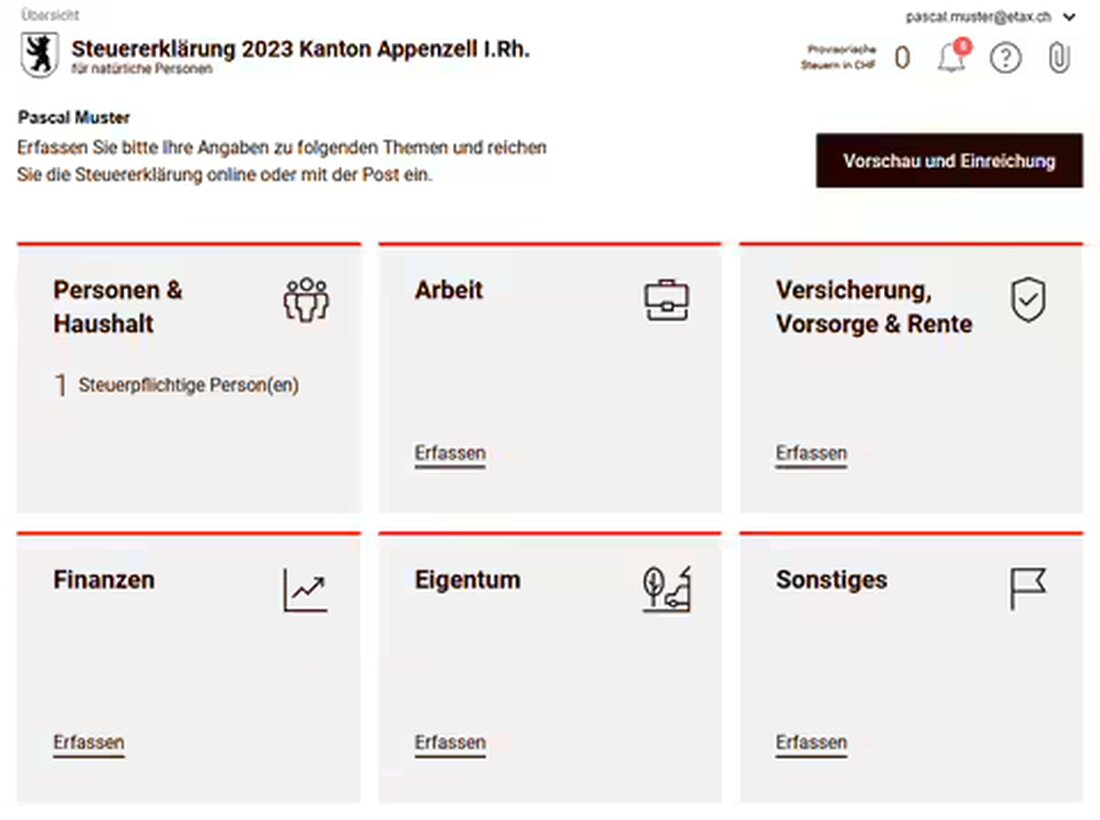 Ab 2023 können Steuererklärungen in Appenzell I.Rh. digital und ohne Unterschrift über eTax.AI eingereicht werden.