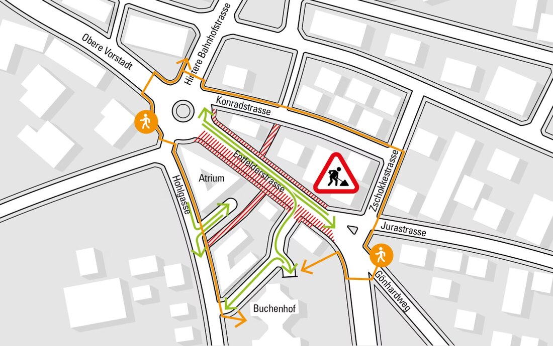 Die Obere Vorstadt in Aarau öffnet am 23. August 2025 wieder für den Verkehr. Entfelderstrasse wird ab 20. August saniert.