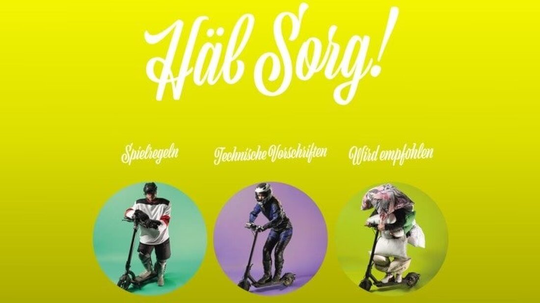 Die Kantonspolizei Wallis informiert in ihrer Kampagne „Häb Sorg“ über die sichere Nutzung von E-Trottinetts, um Unfälle zu reduzieren.