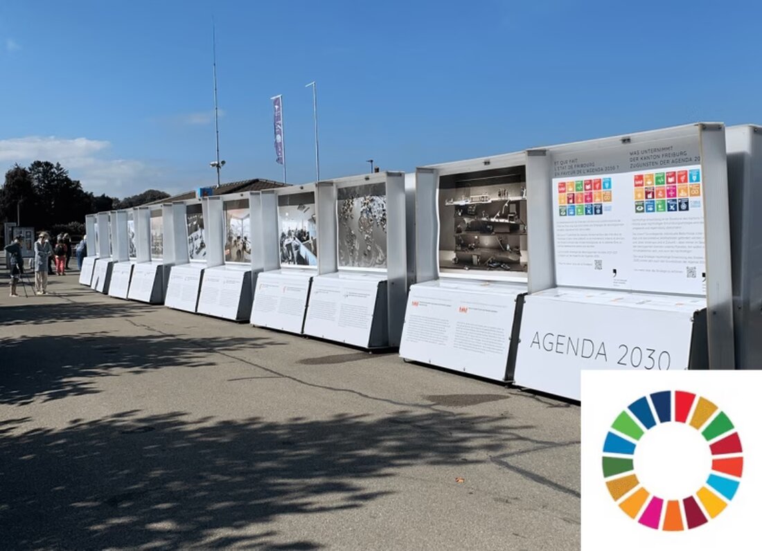 Erfahren Sie, wie Gemeinden, Schulen und Vereine die kostenlose Ausstellung «Agenda 2030» für nachhaltige Entwicklung ausleihen können.