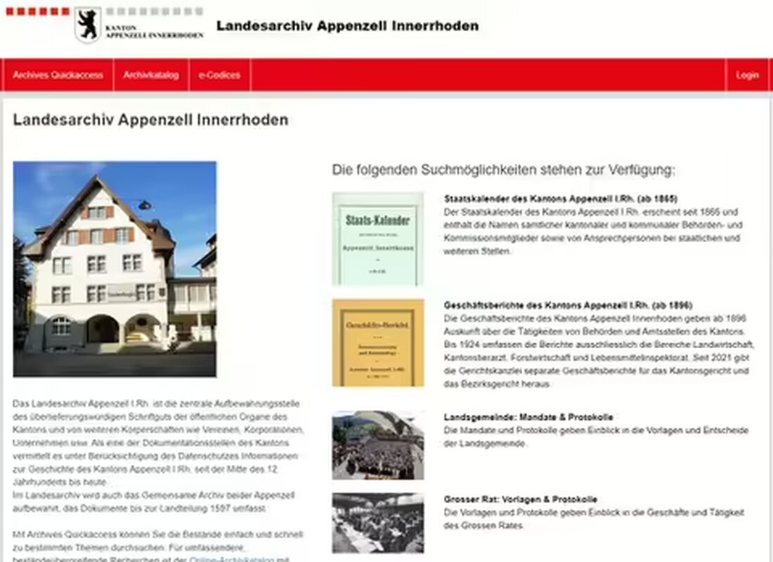 Das Landesarchiv Appenzell I.Rh. bietet nun digitalisierte historische Dokumente online an, einschließlich Geschäftsberichten und Protokollen.