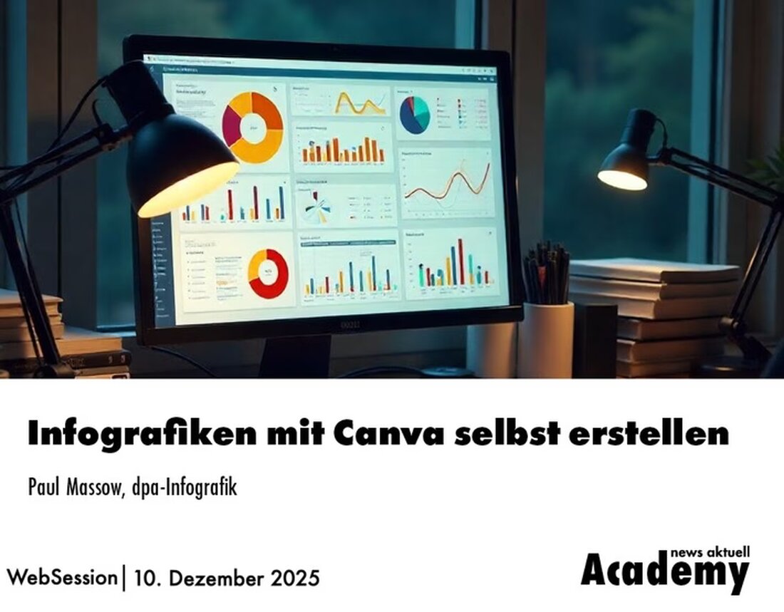 Erlernen Sie im Webinar der news aktuell Academy am 10. Dezember, wie Sie mit Canva Pro effektive Infografiken für Marketing und PR gestalten.