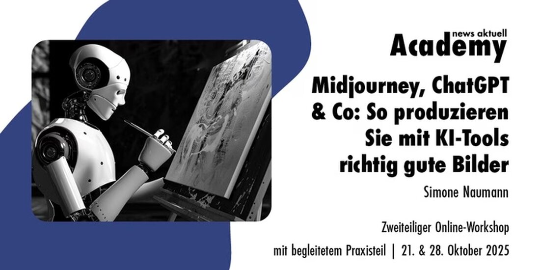 Lernen Sie in einem zweitägigen Online-Workshop, wie Sie mit KI-Tools wie Midjourney und ChatGPT professionelle Bilder erstellen.