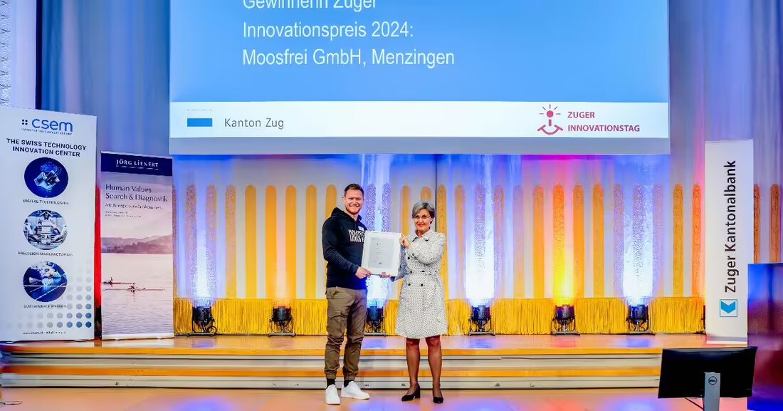 Die Moosfrei GmbH in Menzingen erhält den Zuger Innovationspreis 2024 für innovative Fassadenreinigungen mit Drohnentechnologie.