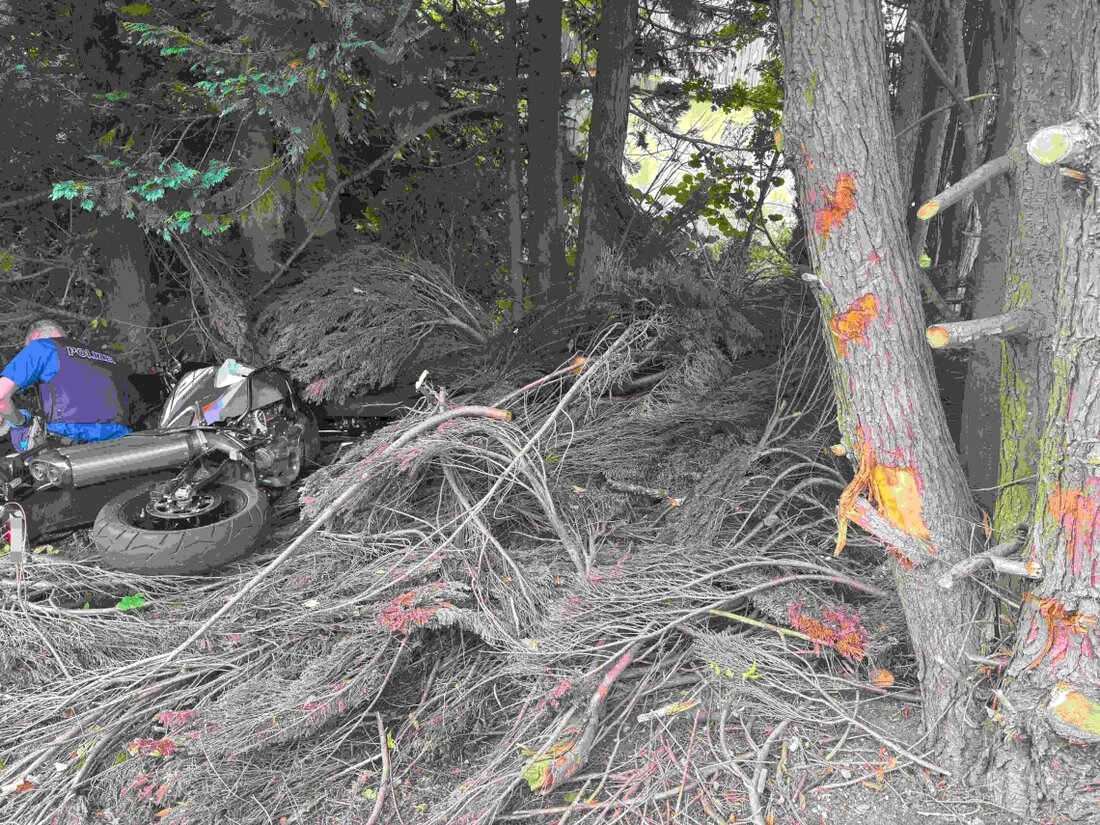 Ein 50-jähriger Motorradfahrer verunfallte am 4. Oktober 2025 in Eschenbach, prallte gegen einen Baum und wurde verletzt.