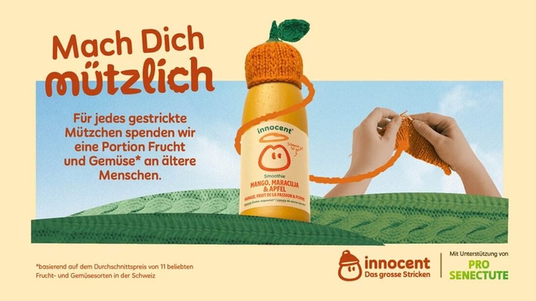 Innocent und Pro Senectute starten die Benefizaktion "Das große Stricken" in der Schweiz, um ältere Menschen zu unterstützen.