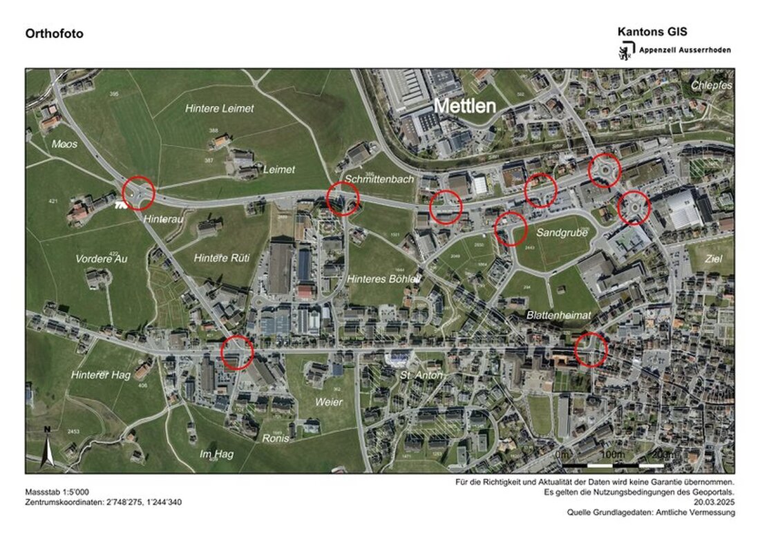 Verkehrszählungen rund um den Kreisel Mettlen vom 31. März bis 4. April 2025 zur Analyse der Verkehrsströme nach neuen Verkaufsstellen.