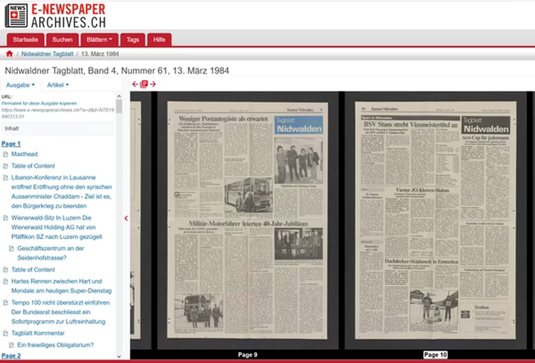 Die Kantonsbibliothek Nidwalden digitalisiert das «Nidwaldner Tagblatt» und ermöglicht den kostenlosen Zugang auf e-newspaperarchives.ch.