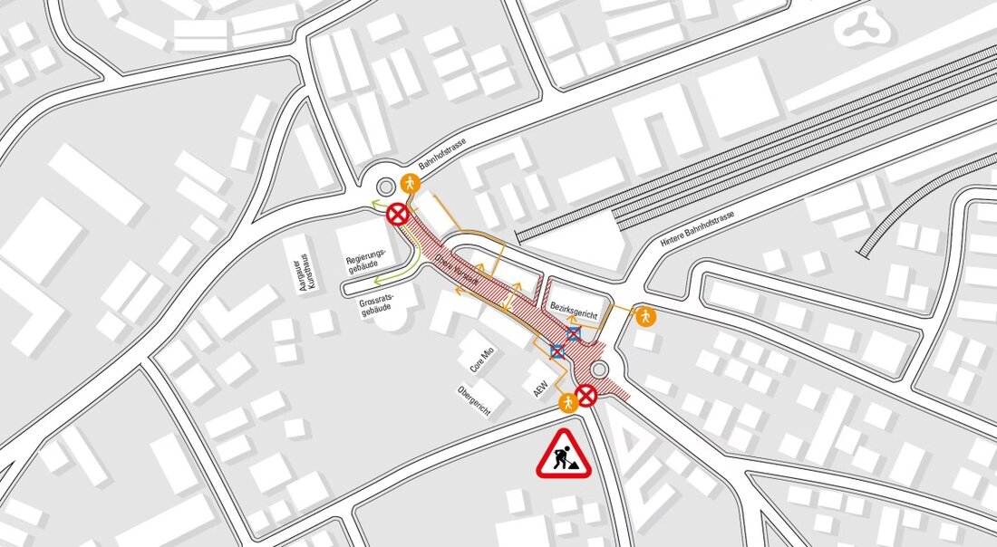 Ab 27. Mai 2025 starten Sanierungsarbeiten in der Oberen Vorstadt, Aarau. Vollsperrung zwischen 7. Juli und 24. August 2025.