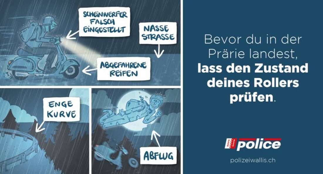 Kantonspolizei Wallis startet am 12. Mai 2025 Präventionskampagne für Motorroller-Sicherheit. Wichtige Sicherheitstipps und Verhaltensregeln.