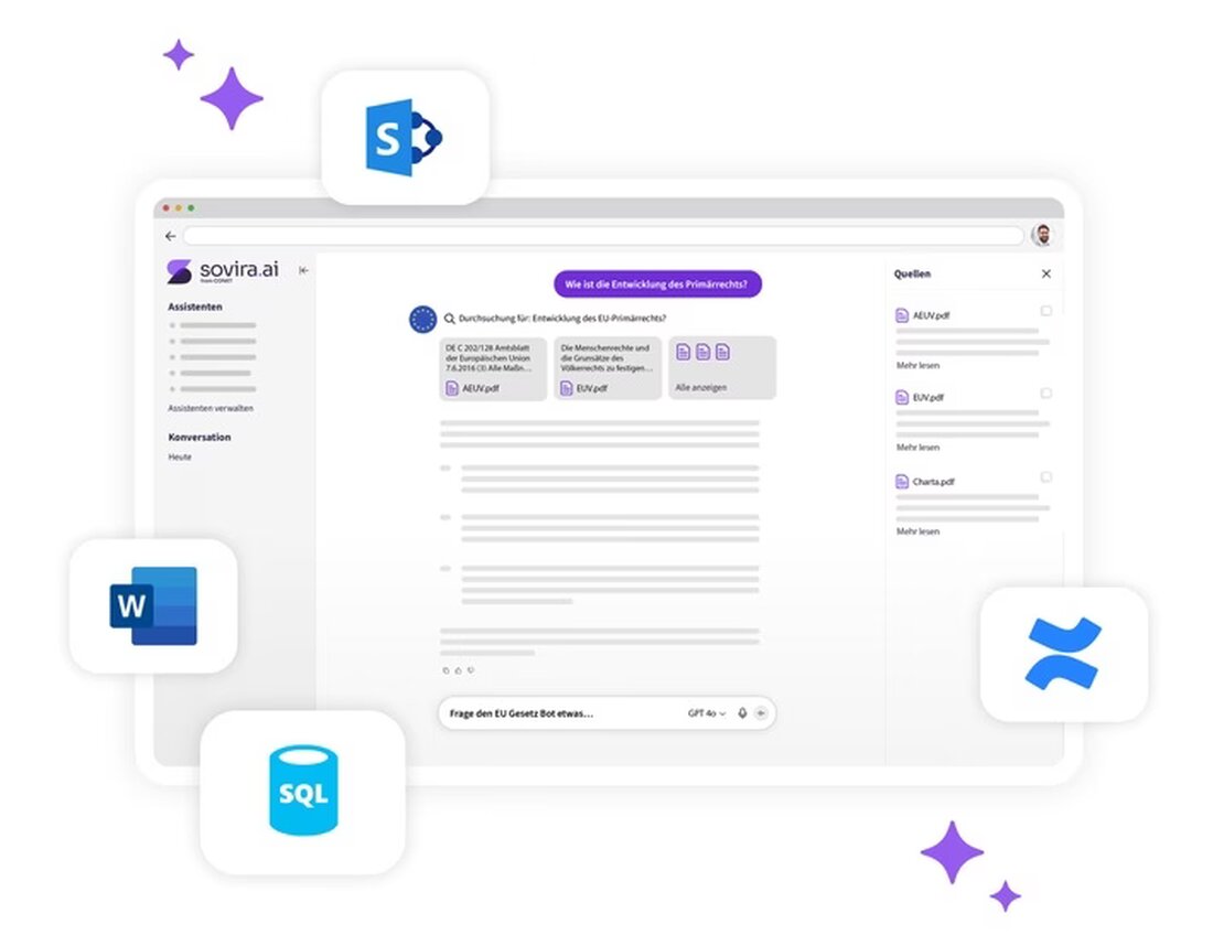 CONET präsentiert mit sovira.ai eine sichere Plattform für KI-Assistenten in Behörden und Unternehmen, ermöglicht durch volle Datenkontrolle.