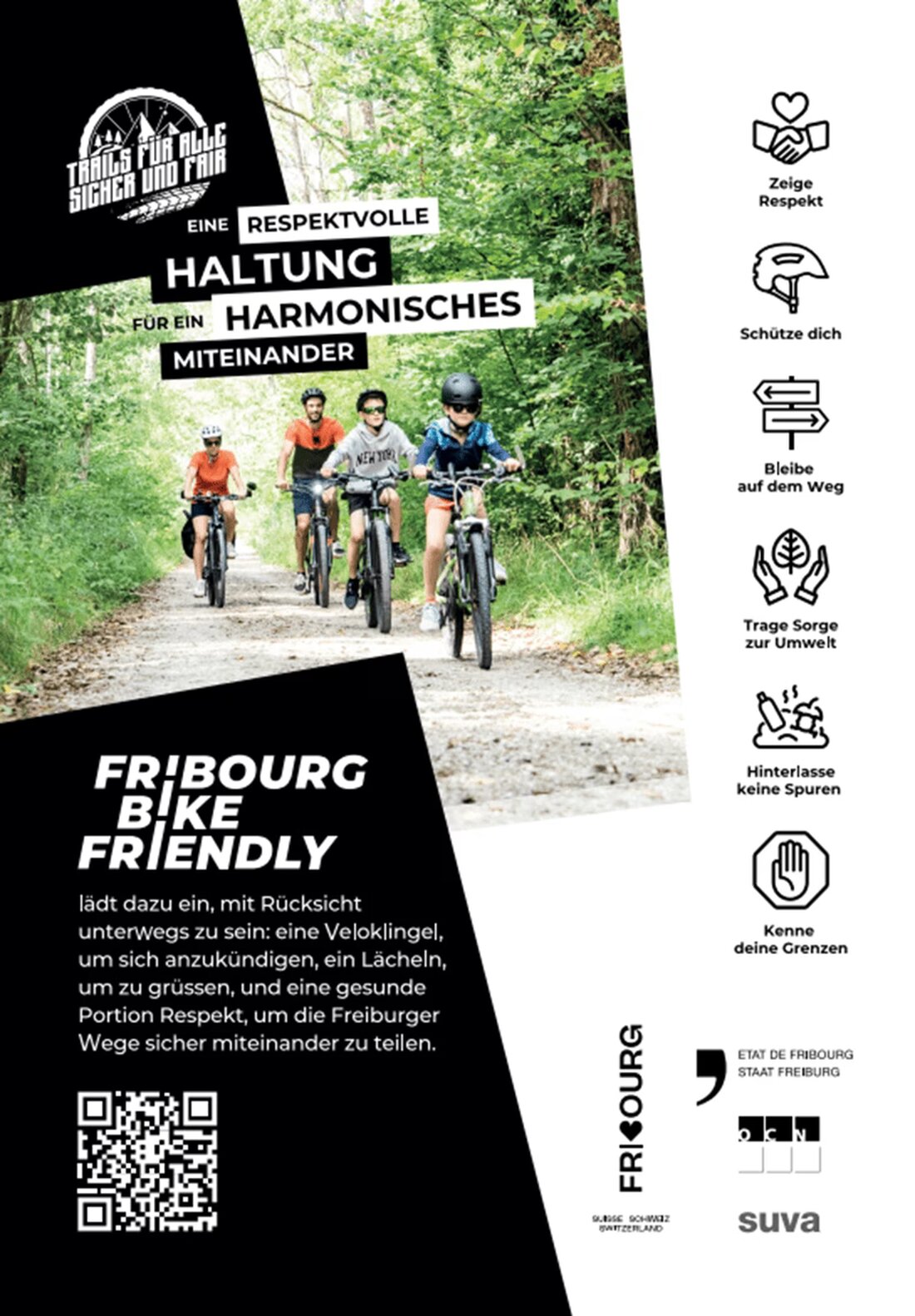 Die Aktion «TRAILS FÜR ALLE, SICHER UND FAIR» fördert Respekt auf Freizeitwegen: 5000 Veloklingeln werden in Freiburg verteilt.