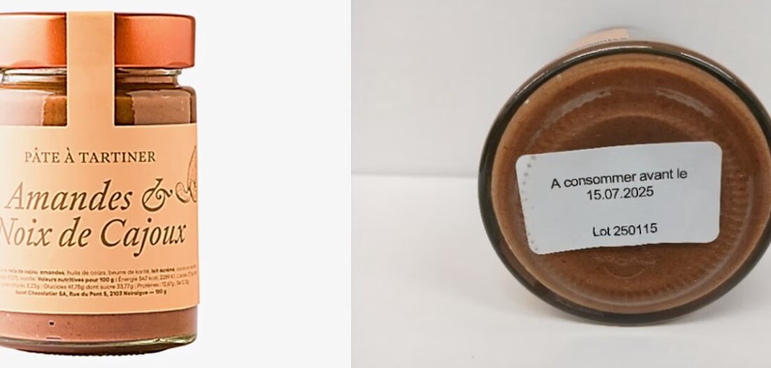 Öffentliche Warnung vor dem Brotaufstrich „Pâte à tartiner“ von Jacot Chocolatier: Ungeklärte Haselnüsse könnten Allergiker gefährden.