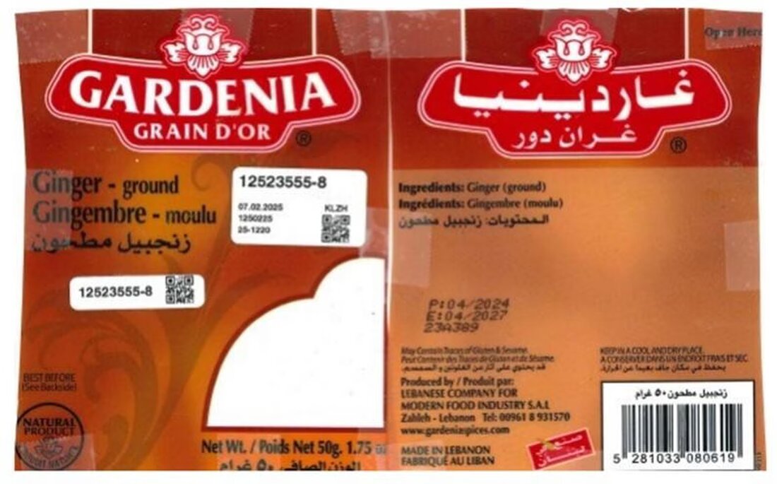 Das BLV warnt vor Pestizidrückständen in «Ingwer gemahlen» von Gardenia Grain d’Or. Konsum meiden! Lot: 23A389, MHD 04/2027.