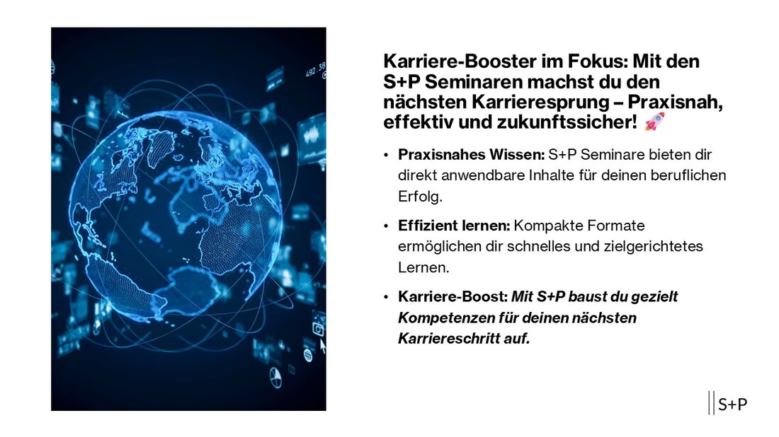 Karriere-Booster im Fokus: Mit den S+P Seminaren machst du den nächsten Karrieresprung – Praxisnah, effektiv und zukunftssicher! Die S&P Unternehmerforum GmbH wurde in der aktuellen Studie der Süddeutschen Zeitung als bester Anbieter im Bereich Projekt- und Prozessmanagement ausgezeichnet. Doch das ist nicht alles: Wir gehören auch in weiteren Kategorien zu den besten Anbietern und setzen Maßstäbe für berufliche Weiterbildung (https://sp-unternehmerforum.de/sp-seminare-dein-bester-karriere-booster/) in Deutschland. Unsere Spitzenplatzierungen im Überblick – Platz 1 in Projekt- und Prozessmanagement (https://sp-unternehmerforum.de/projektmanagement-online-seminare/) Unsere praxisnahen Seminare und innovativen Lernformate sichern uns die Top-Position in diesem essenziellen Bereich. – Top-Platzierung in Management und Führung Mit unseren Weiterbildungen bereiten wir Führungskräfte …